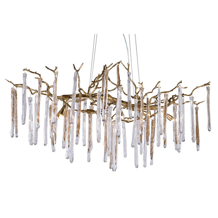 Solid Copper Branch Chandelier with Clear and Champagne Glass Drops by Bethel