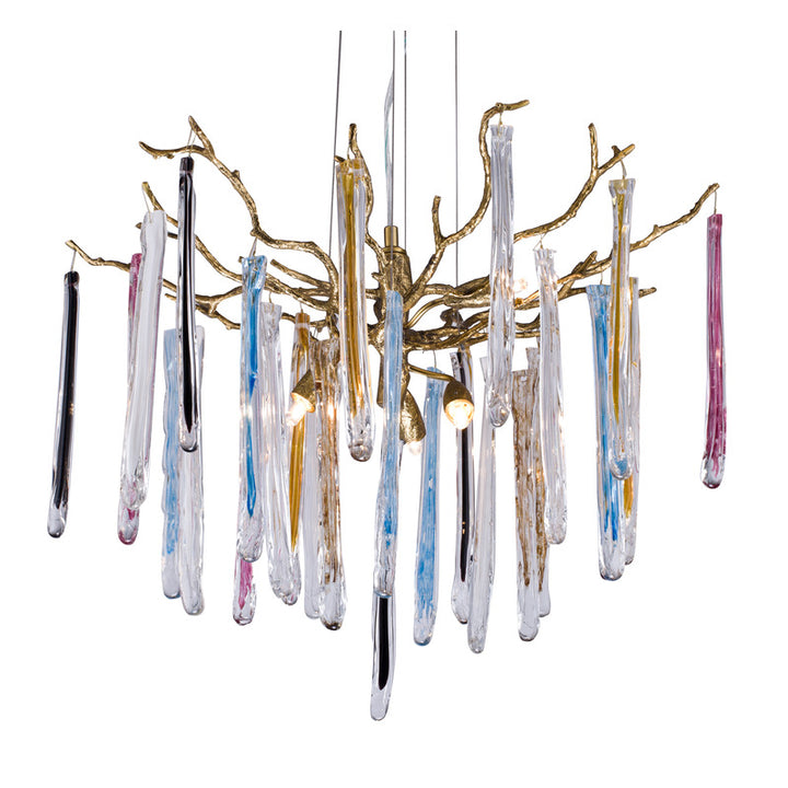 Solid Copper Branch Chandelier with Multi-color Glass Drops by Bethel