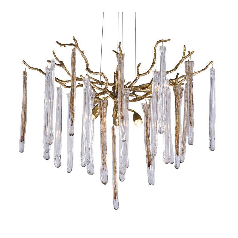 Solid Copper Branch Frame Chandelier with Clear and Champagne Glass Drops by Bethel