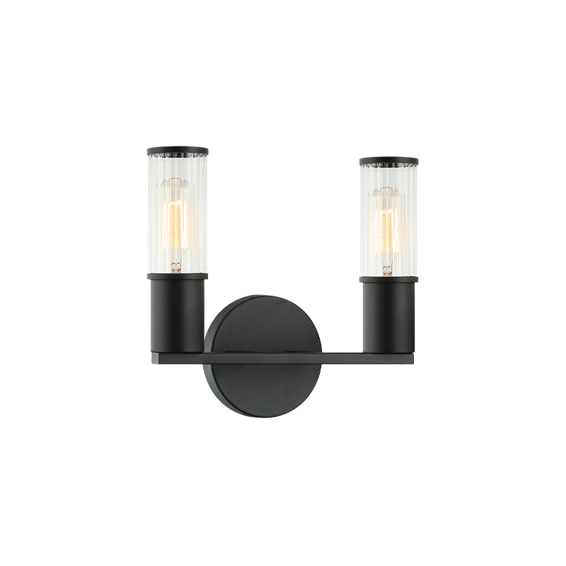 Steel Frame with Ribbed Clear Glass Vanity Light