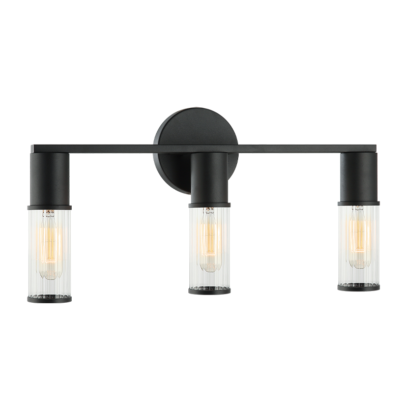 Steel Frame with Ribbed Clear Glass Vanity Light