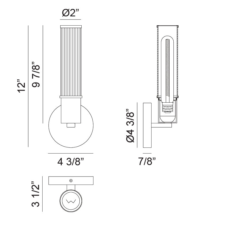 Steel Frame with Ribbed Clear Glass Wall Sconce