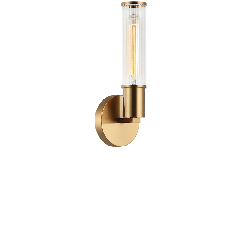 Steel Frame with Ribbed Clear Glass Wall Sconce