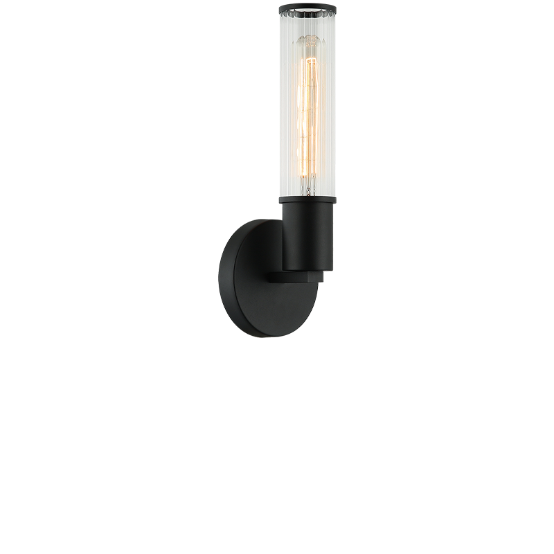 Steel Frame with Ribbed Clear Glass Wall Sconce