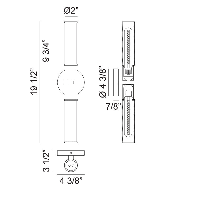 Steel Frame with Clear Ribbed Glass Shade Double End Wall Sconce