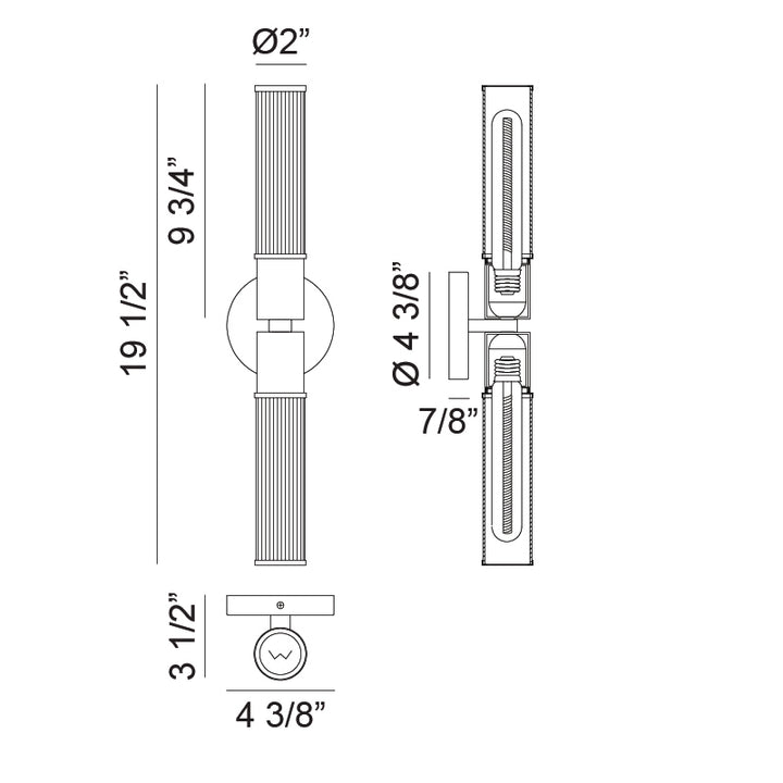 Steel Frame with Clear Ribbed Glass Shade Double End Wall Sconce