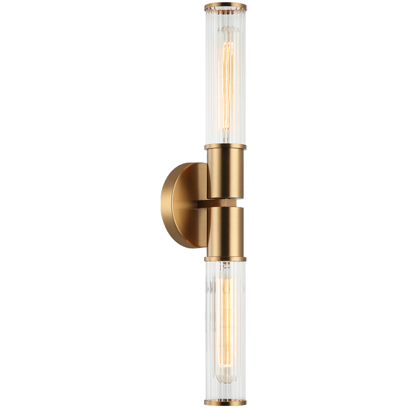 Steel Frame with Clear Ribbed Glass Shade Double End Wall Sconce