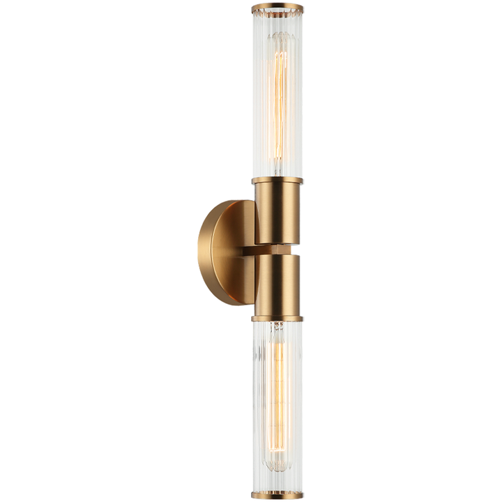 Steel Frame with Clear Ribbed Glass Shade Double End Wall Sconce