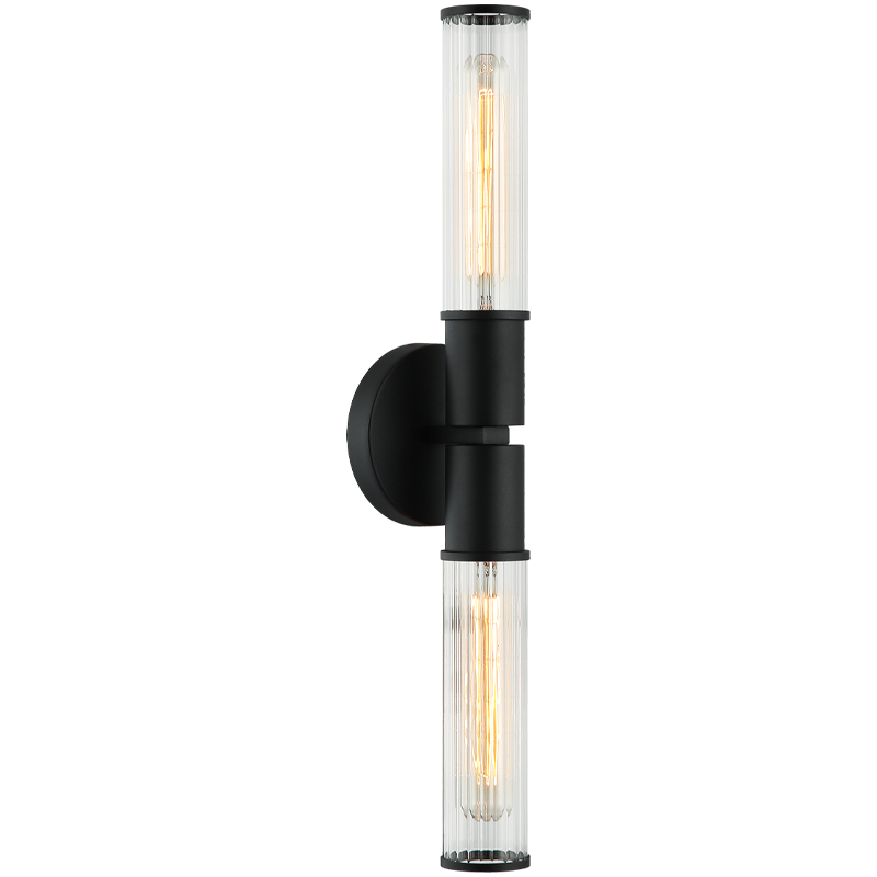 Steel Frame with Clear Ribbed Glass Shade Double End Wall Sconce