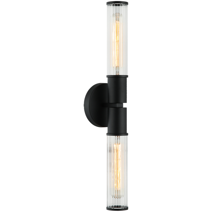 Steel Frame with Clear Ribbed Glass Shade Double End Wall Sconce