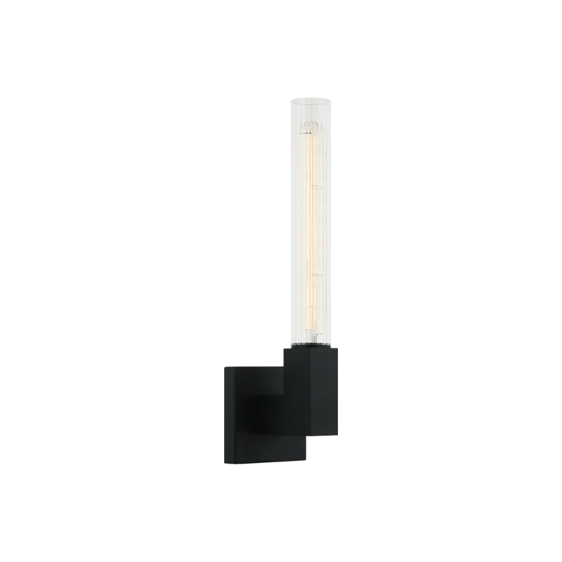 Steel Frame with Ribbed Clear Glass Shade Wall Sconce