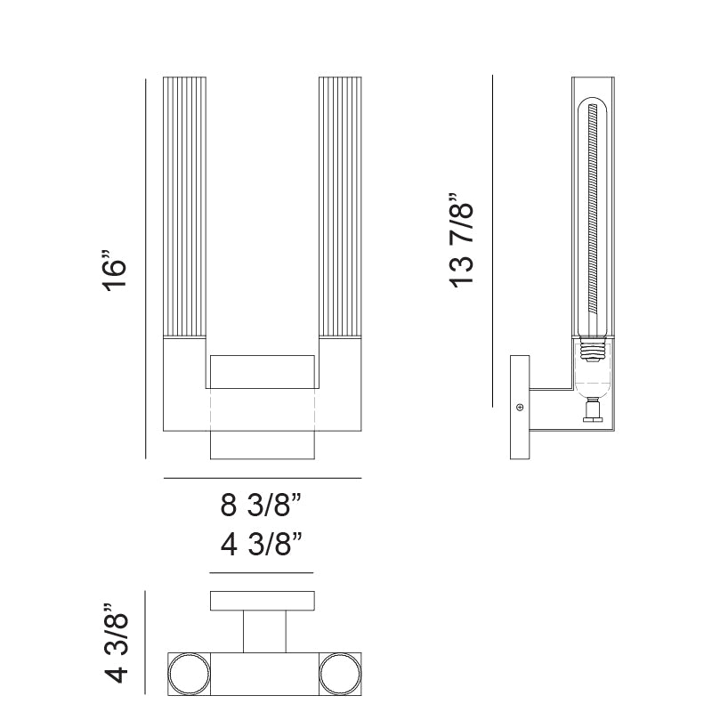 Steel Frame with Ribbed Clear Glass Shade Double Wall Sconce