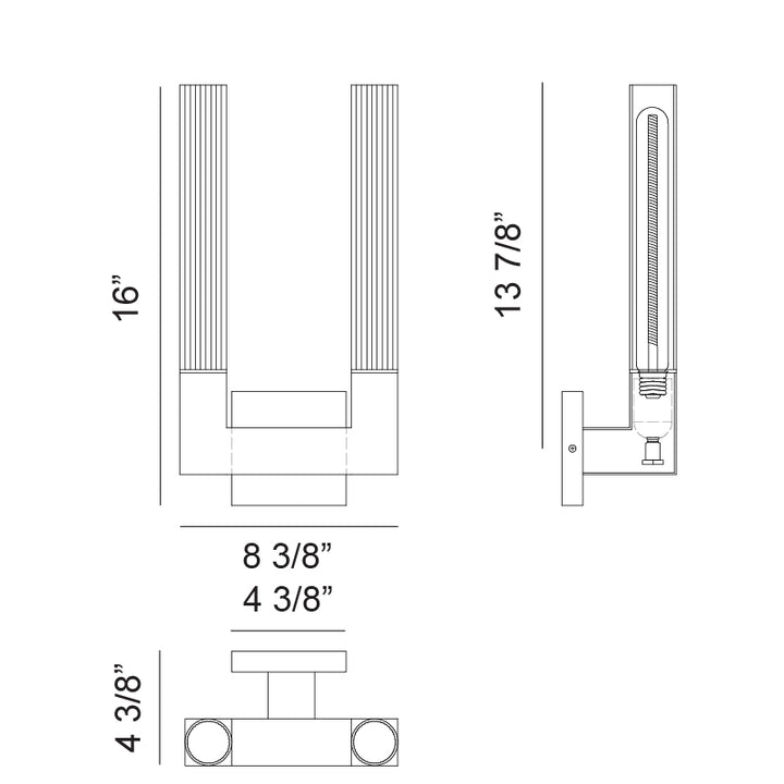 Steel Frame with Ribbed Clear Glass Shade Double Wall Sconce