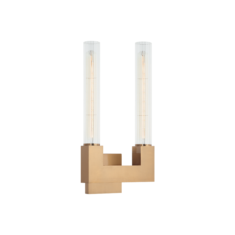 Steel Frame with Ribbed Clear Glass Shade Double Wall Sconce