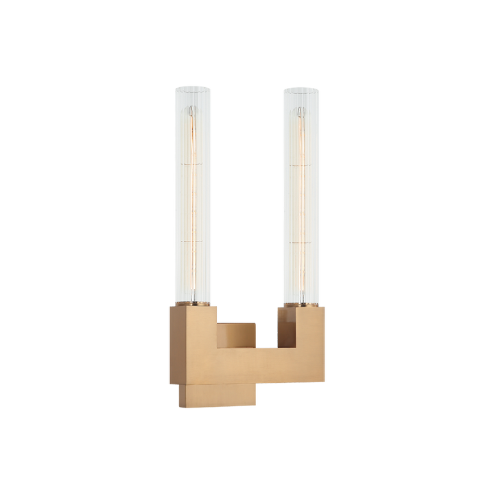 Steel Frame with Ribbed Clear Glass Shade Double Wall Sconce