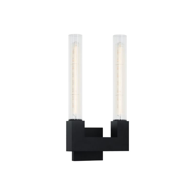 Steel Frame with Ribbed Clear Glass Shade Double Wall Sconce