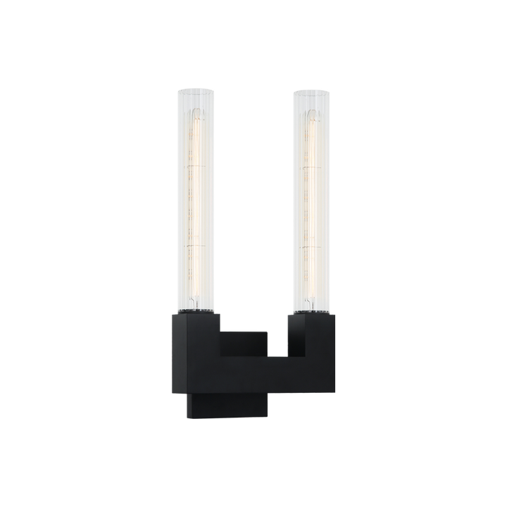 Steel Frame with Ribbed Clear Glass Shade Double Wall Sconce