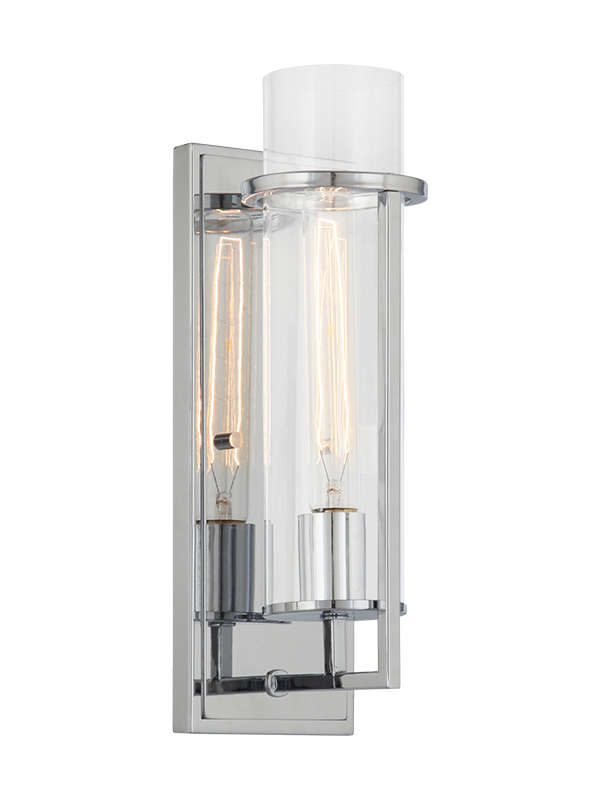 Steel Frame with Clear Cylindrical Glass Shade Wall Sconce