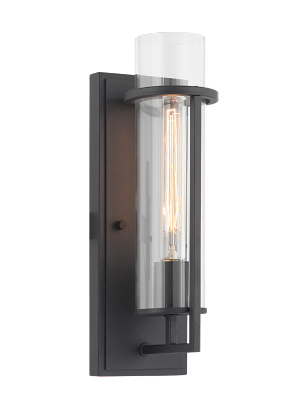 Steel Frame with Clear Cylindrical Glass Shade Wall Sconce