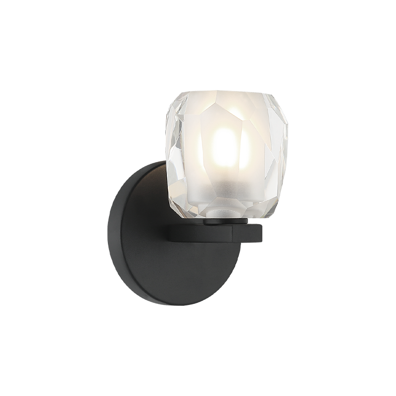Steel Frame with Clear Diamond Cut Crystal Shade Wall Sconce