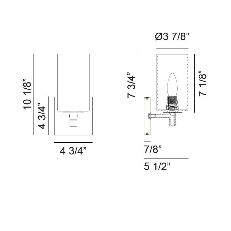 Steel Frame with Cylindrical Glass Shade Wall Sconce