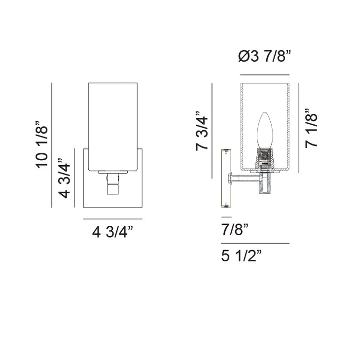 Steel Frame with Cylindrical Glass Shade Wall Sconce