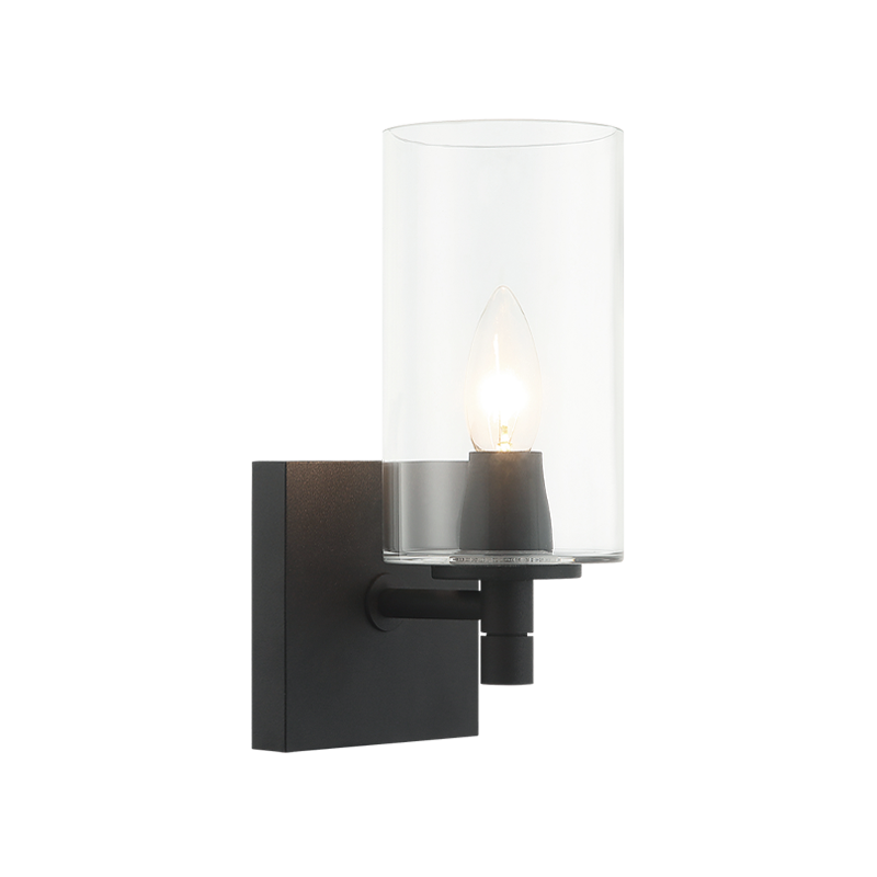 Steel Frame with Cylindrical Glass Shade Wall Sconce