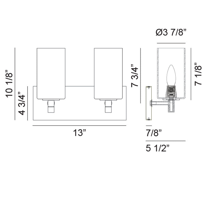 Steel Frame with Cylindrical Glass Shade Vanity Light
