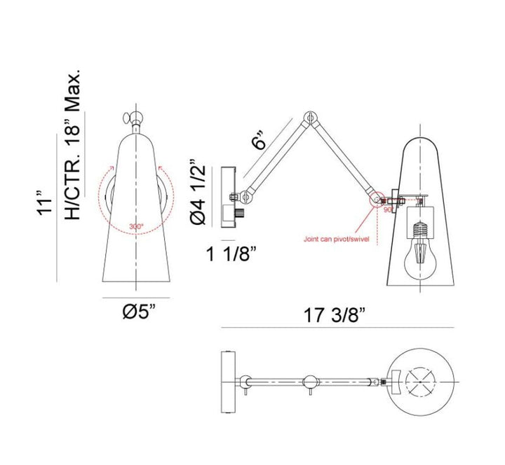 Steel Frame with Adjustable Arm and Head Wall Sconce