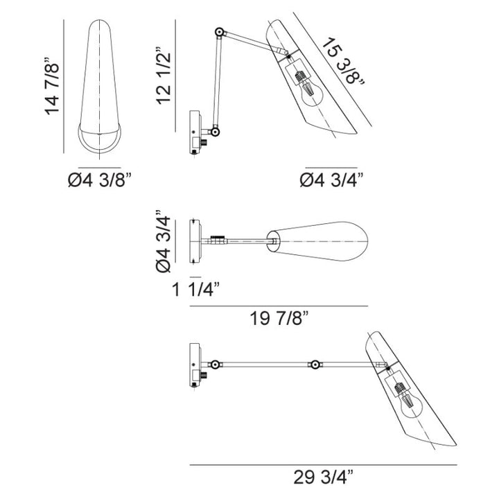 Steel Frame with Adjustable Arm and Cone Shade Wall Sconce
