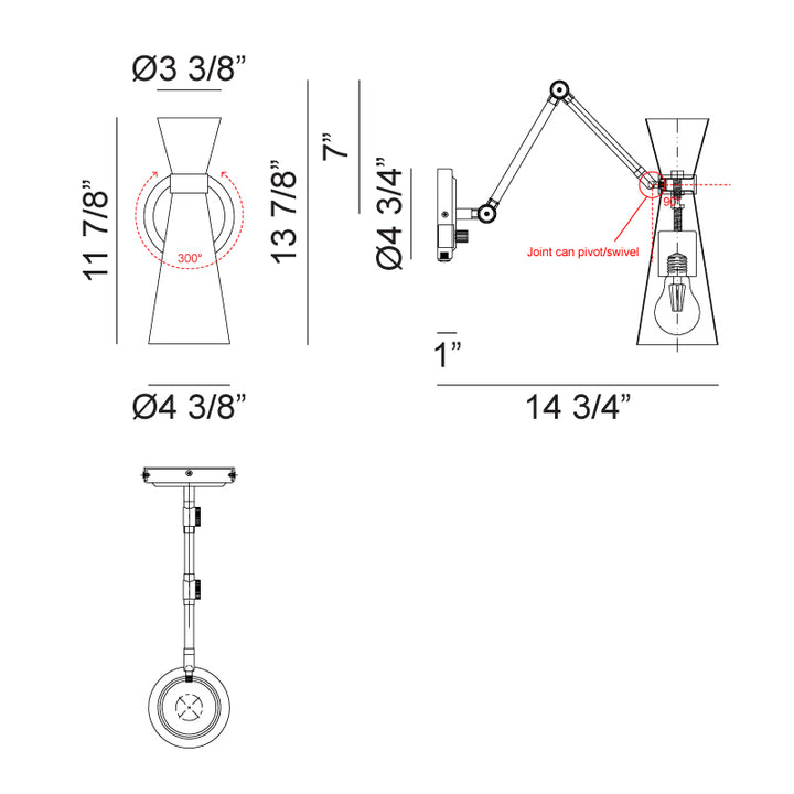 Steel Frame with Adjustable Arm and Head Wall Sconce