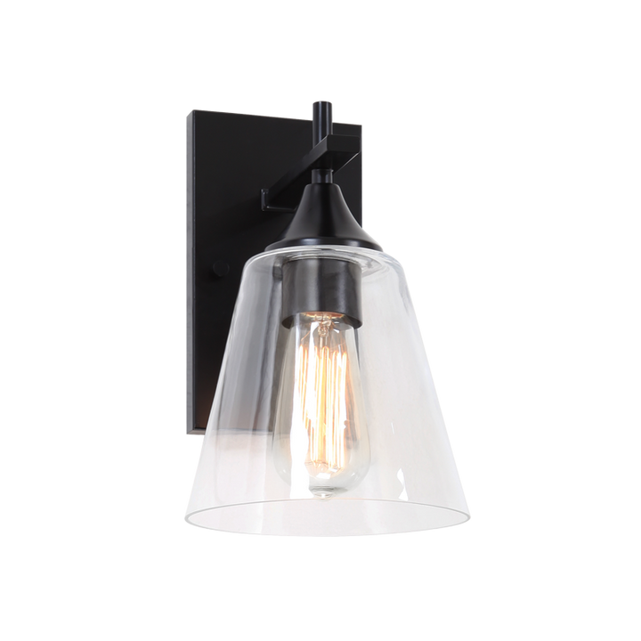 Steel Frame with Clear Cone Glass Shade Wall Sconce