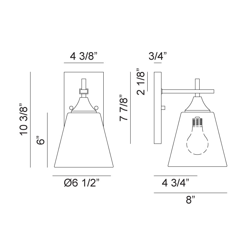 Steel Frame with Clear Cone Glass Shade Wall Sconce