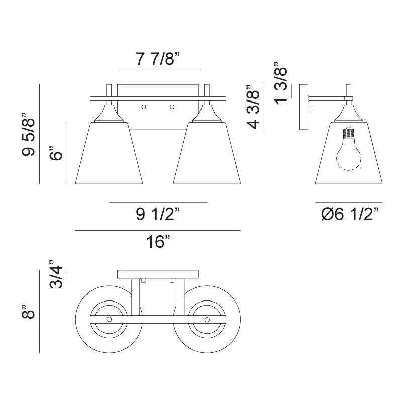 Steel Frame with Clear Cone Glass Shade Vanity Light