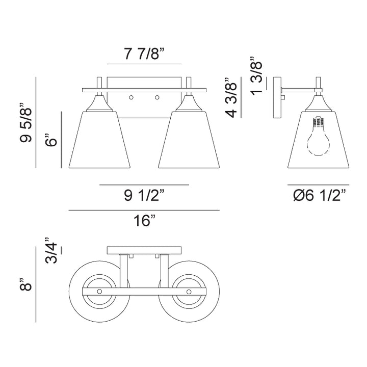 Steel Frame with Clear Cone Glass Shade Vanity Light