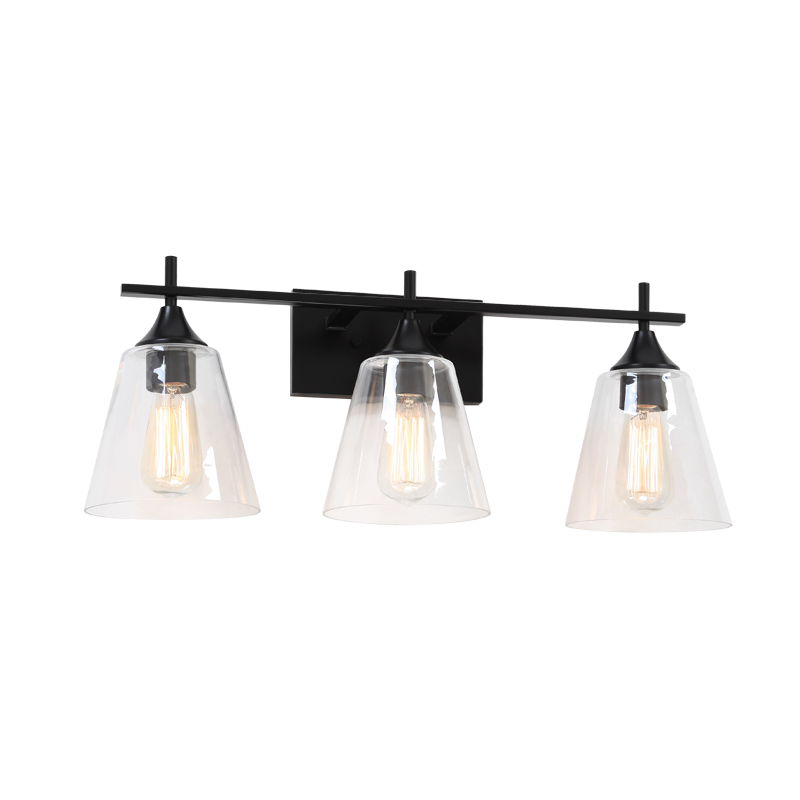 Steel Frame with Clear Cone Glass Shade Vanity Light