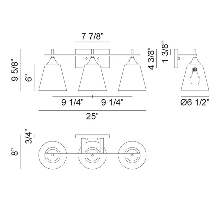 Steel Frame with Clear Cone Glass Shade Vanity Light