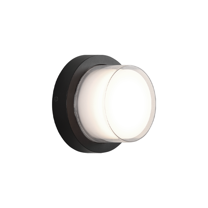LED Steel Round Frame with White and Clear Glass Shade Outdoor Wall Sconce