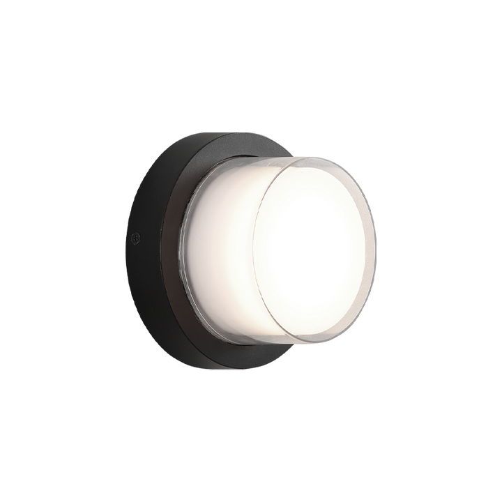 LED Steel Round Frame with White and Clear Glass Shade Outdoor Wall Sconce