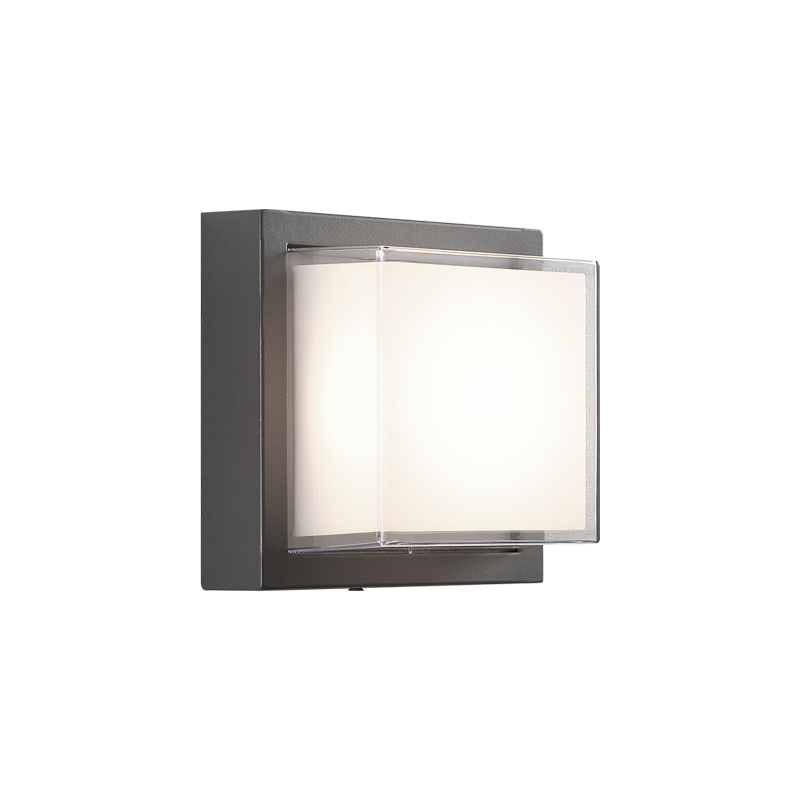 LED Steel Square Frame with White and Clear Glass Shade Outdoor Wall Sconce