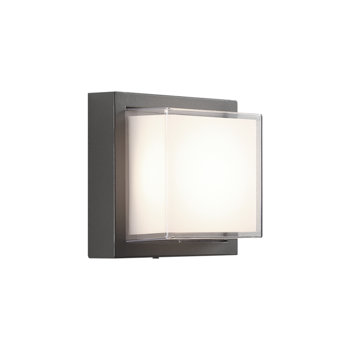 LED Steel Square Frame with White and Clear Glass Shade Outdoor Wall Sconce