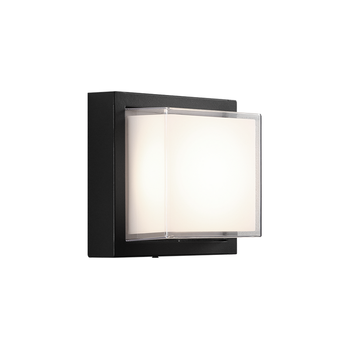 LED Steel Square Frame with White and Clear Glass Shade Outdoor Wall Sconce