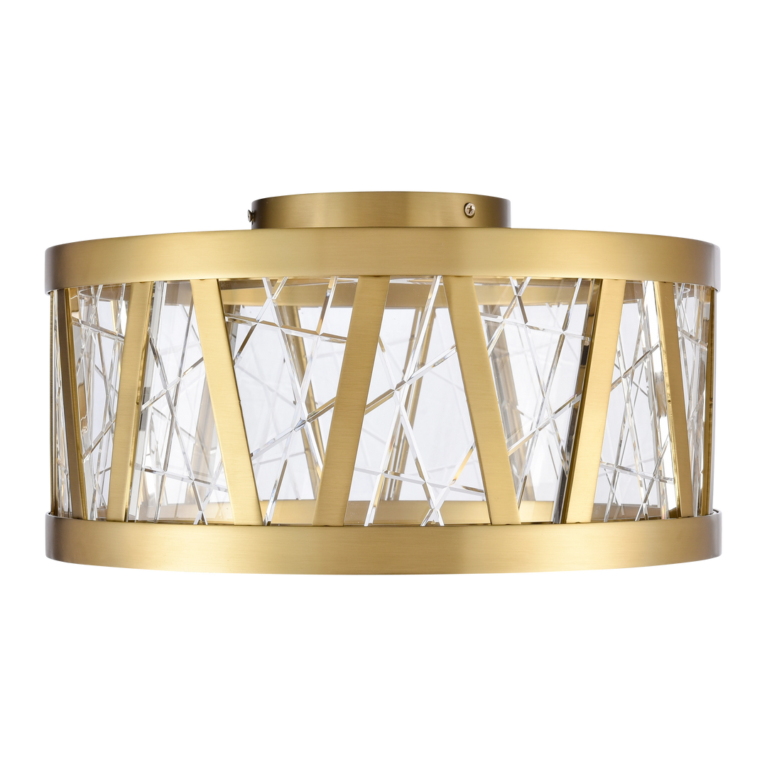 Lucus Crystal Drum Semi-Flush in Aged Brass by Zeev