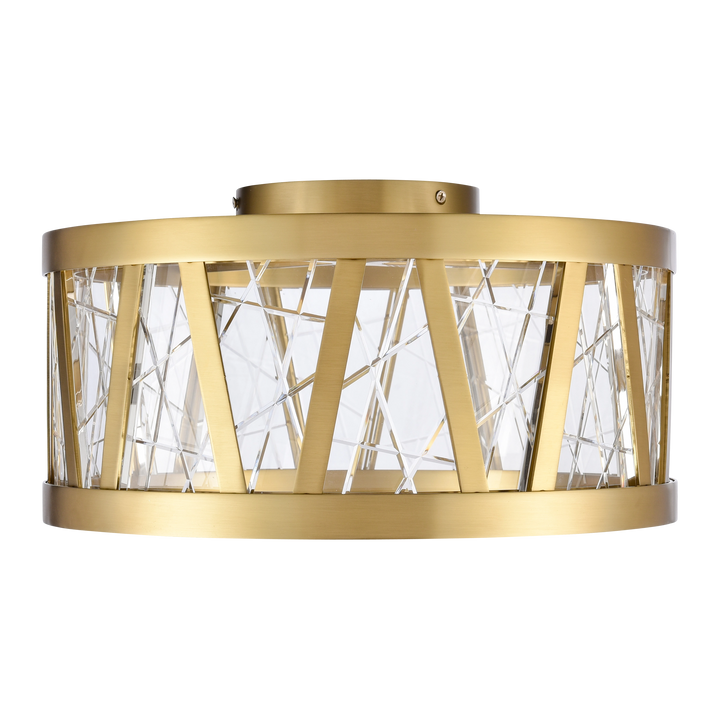 Lucus Crystal Drum Semi-Flush in Aged Brass by Zeev