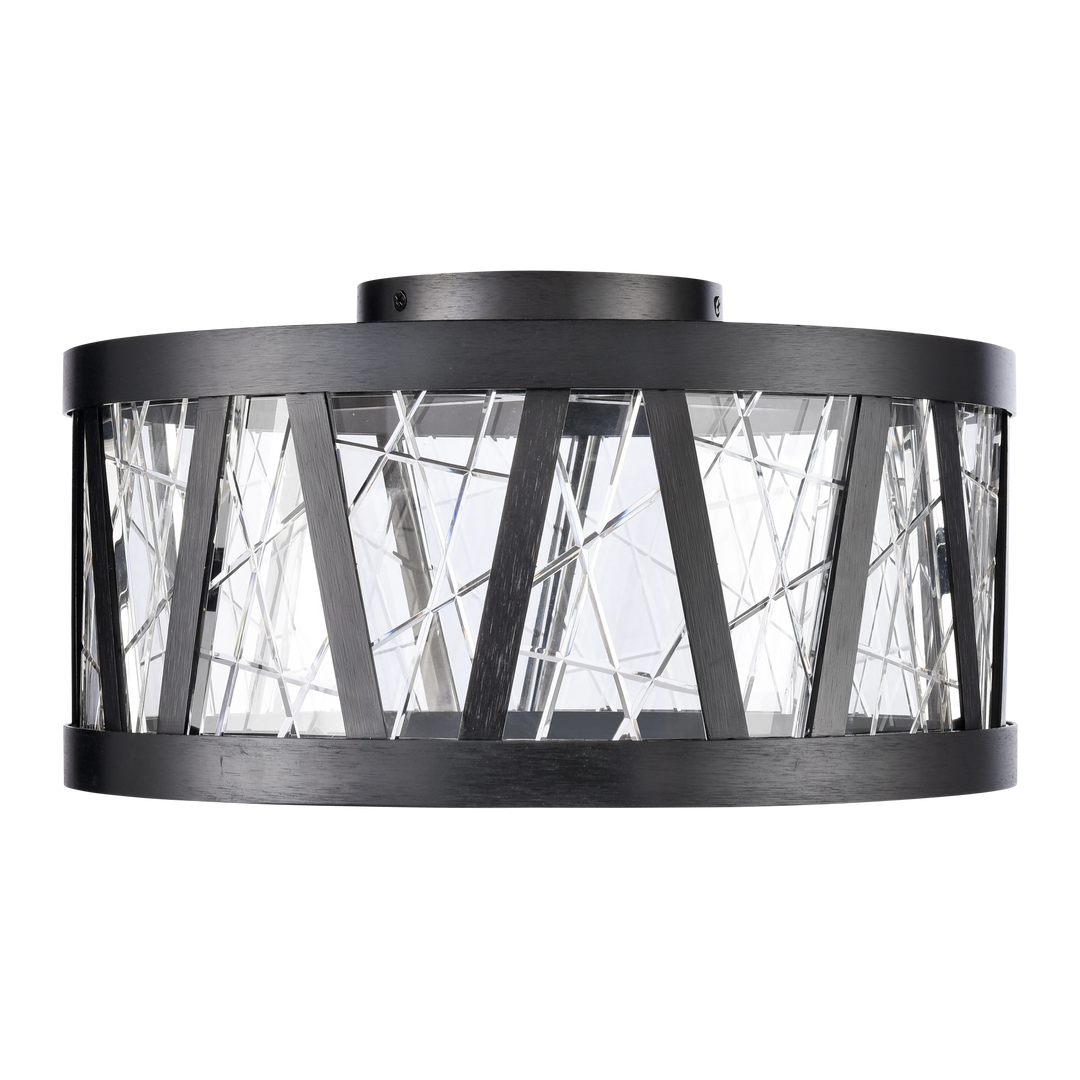 Lucus Crystal Drum Semi-Flush in Satin Brushed Black by Zeev