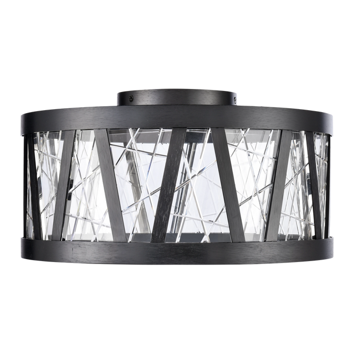 Lucus Crystal Drum Semi-Flush in Satin Brushed Black by Zeev