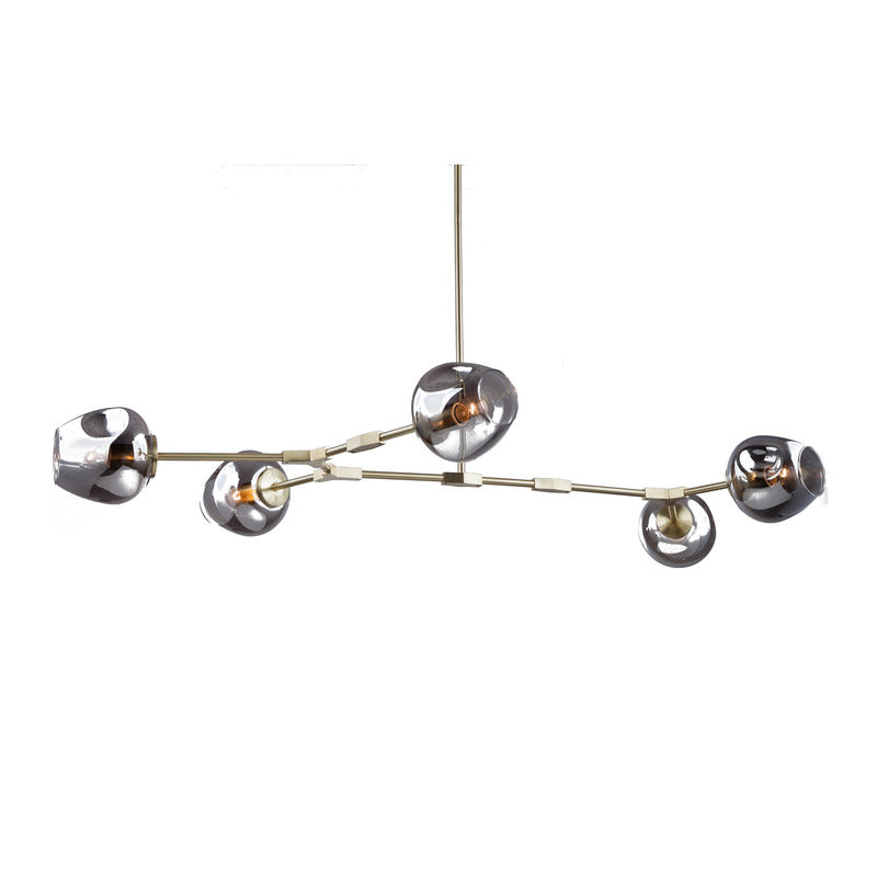 Frame Ceiling Fixture with Indented Color Glass Shades in Brass by Bethel