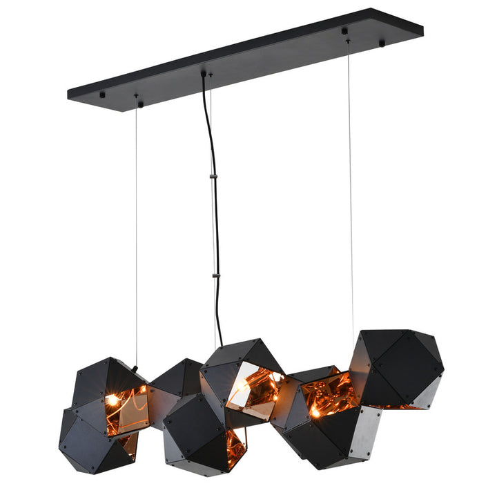 Block Framed Chandelier with Reflective Interior in Black by Bethel
