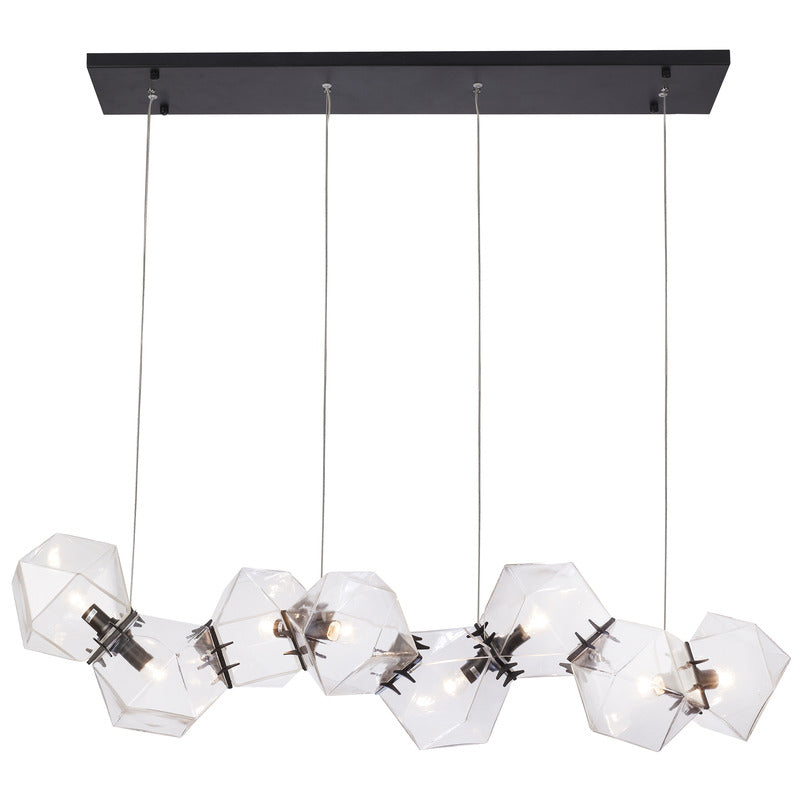 Block Framed Chandelier with Reflective Interior in Black by Bethel