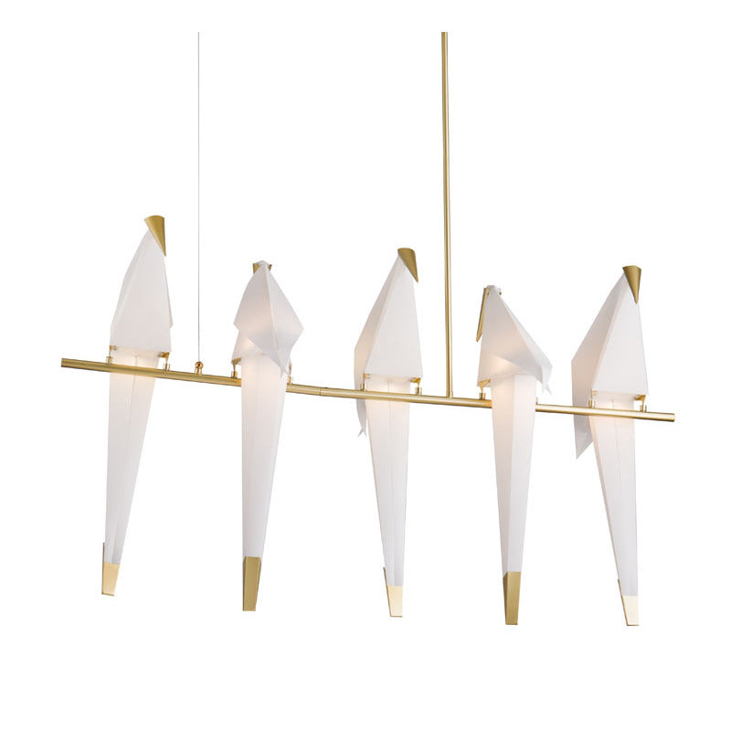 LED Light of White Birds Sitting on a Gold Framed Arm Bird by Bethel